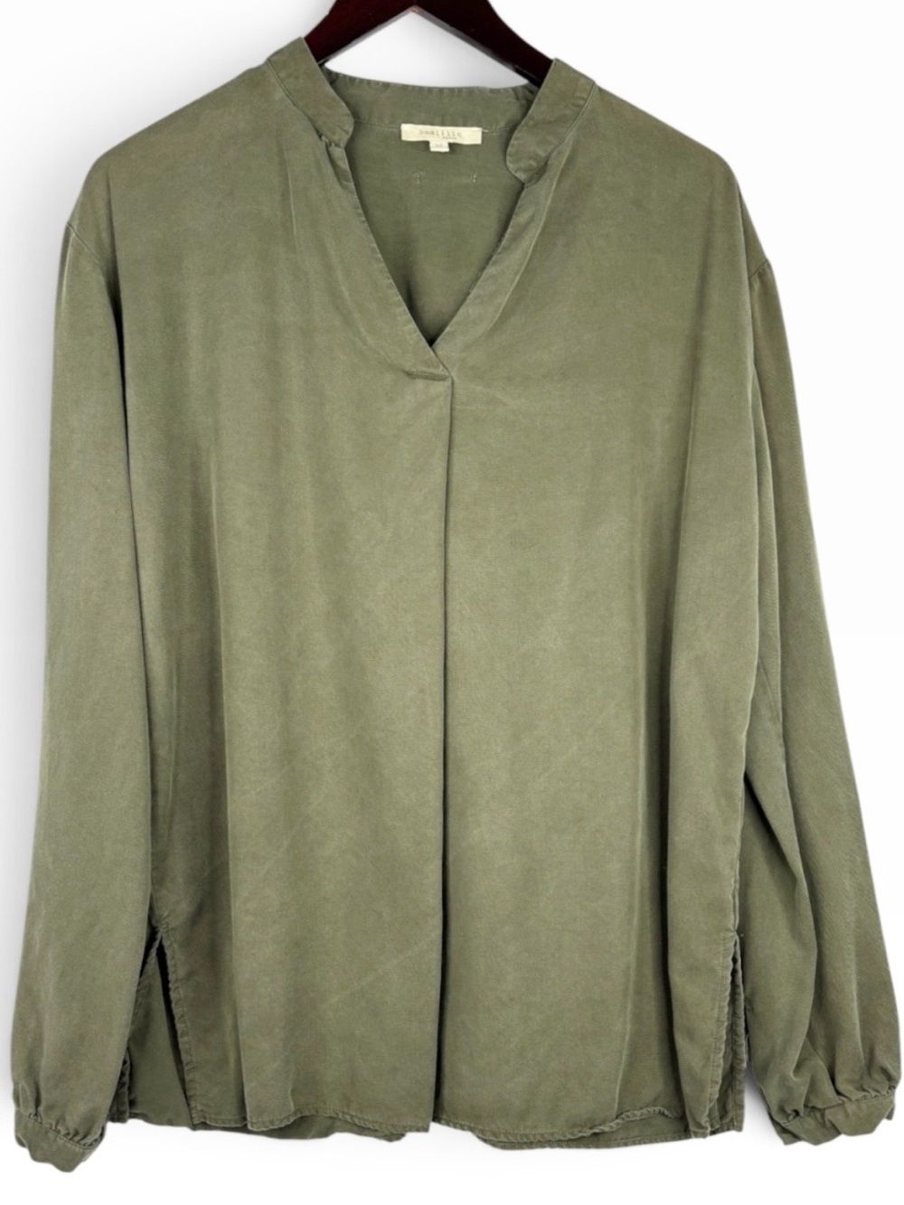 Humility Olive Green Wool Blend Lightweight Long Sleeve V-Neck Blouse EU 38 US 8